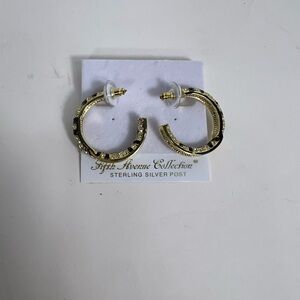 Gold and Black Hoop Earrings with Swarovski Crystal